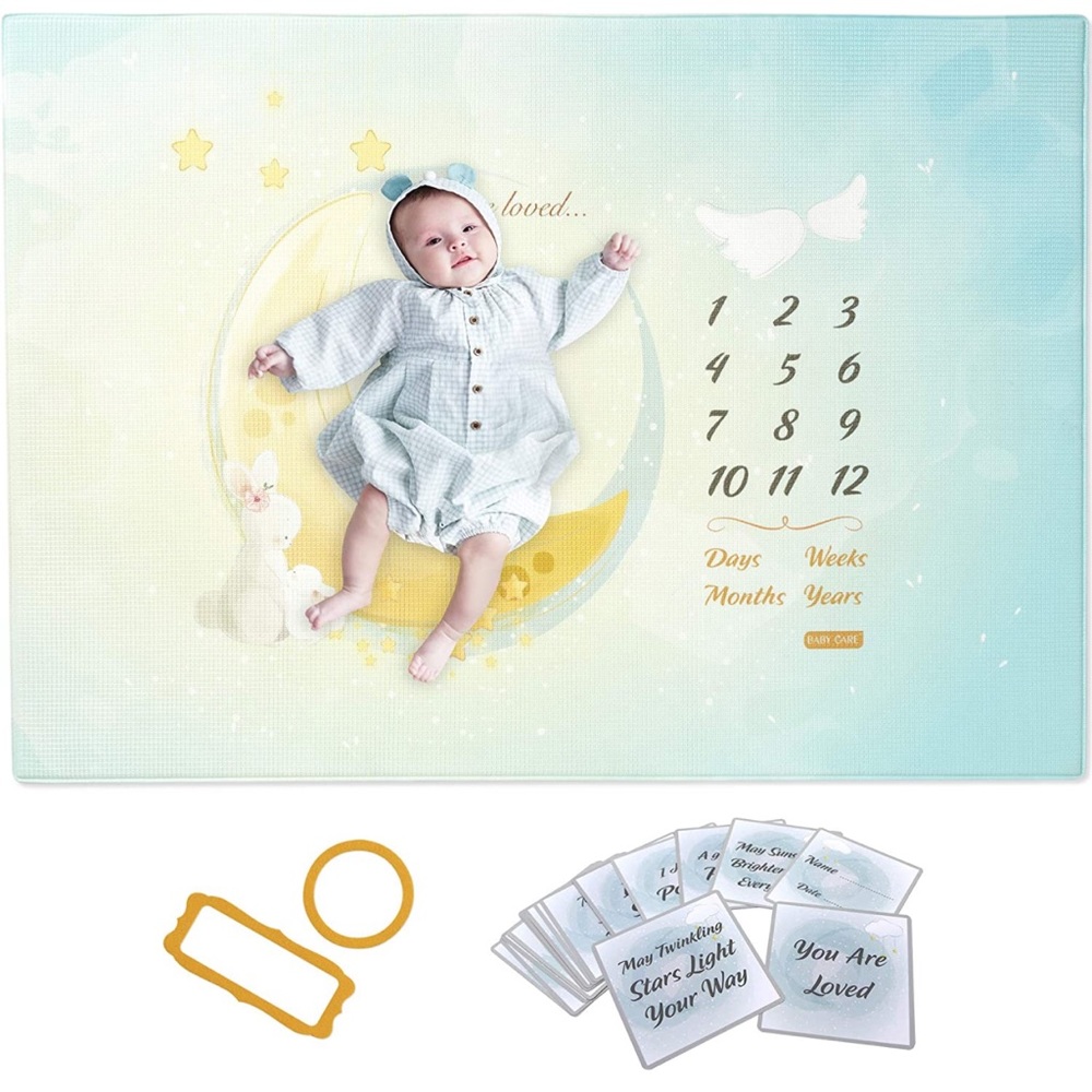 Baby Care Milestone Play Mat moon and stars – Monthly Milestone Infant Play Mat